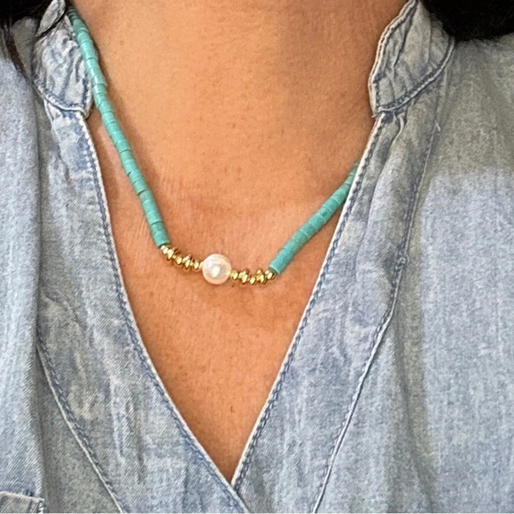 Alquimia Turquoise and Gold Necklace - Picture 1 of 11